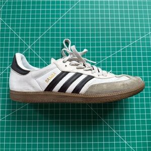adidas White Black Samba Leather Sneaker with Gum Sole